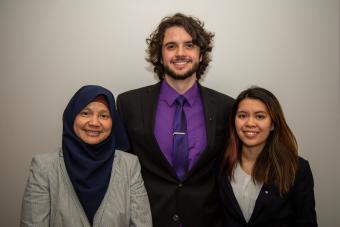 Connor Smith, center, and Sarena Nguyen, right, with advisor Mirna Mattjik