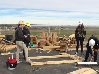 Students working on construction project