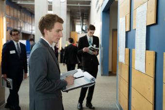 Matt Hablinkski, mechanical engineering (2022) browses the recruiter wall and decides which recruiters to visit