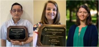 Yu Shu Wu, Nanette Boyle and Karin Leiderman with award plaques