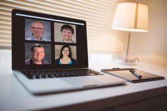 Photo illustration of four teachers on Zoom