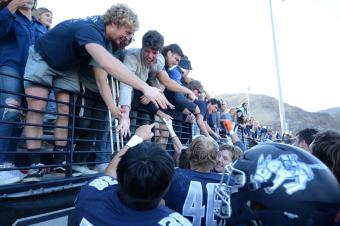 Fans interact with Orediggers after win