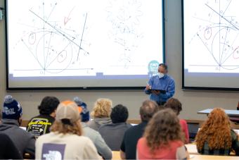 Mines professor teaches in front of students