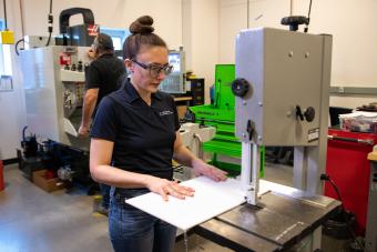 RRCC transfer student Bri Treffner works in machine shop