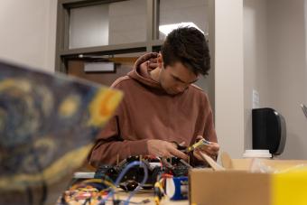 Students work in the new geophysics makerspace on campus