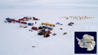 Drone footage of Antarctic research camp