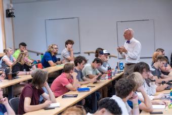 Chris Coulston in the classroom on first day