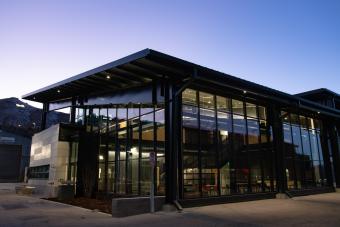 Labriola Innovation Hub lit at night