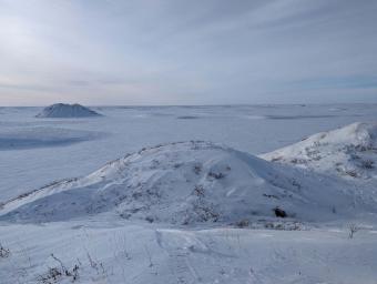 Panoramic image of pingos in Tuk