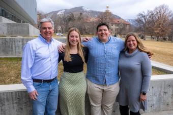 Picture of Welch family posing on Mines campus