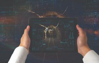 Illustration of Edgar Mine with tablet screen overlay