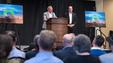 Andrew Forrest and Jared Polis speak during the FFI announcement