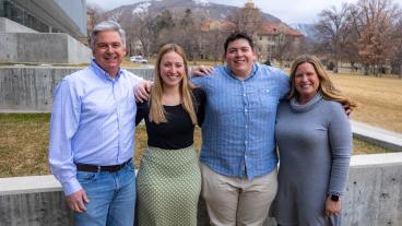 Picture of Welch family posing on Mines campus