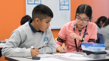 A Mines student works with a College View Middle School student during a weekly tutoring session