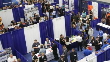 Birds eye view of students attending the Fall 2016 Career Fair.