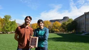 Graduate students Travis Brown (Hydrology) and Kamran Bakhsh (Mining Engineering) received first place as the winning team in the 2014 Geothermal Case Study Challenge.