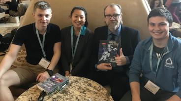 High Grade editors Kyle Markowski, Wenli Dickinson and Connor Weddle with George Saunders '81