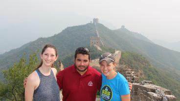 Chemical and biochemical engineering students Mallory Britz and Corey Brugh with Teaching Associate Professor Stephanie Claussen at the Great Wall of China during the Global Grand Challenges Summit. (Photo Credit: Corey Brugh)