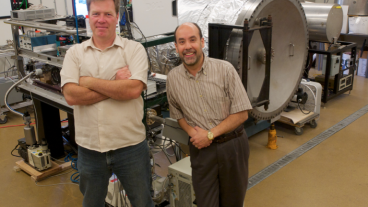 Mechanical Engineering Assistant Research Professor Christopher Dreyer and Director of the Center for Space Resources Angel Abbud-Madrid in the Center for Space Resources Laboratory.