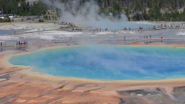 Grand Prismatic Spring, Yellowstone National Park, Wyoming. The largest hot spring in Yellowstone, Grand Prismatic is one of the largest hot springs in the world and provides an exquisite window into the deep hot biosphere of the Earth. Photo by John R. Spear