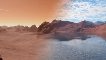 Rendering of Mars before and after its ancient oceans disappeared