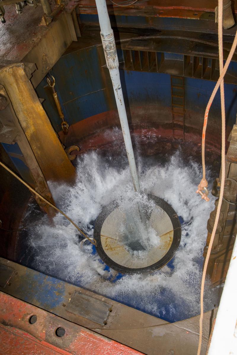  A 'free-fall funnel', part of the drilling process.(Photo Credit: Tim Fulton, IODP JRSO)
